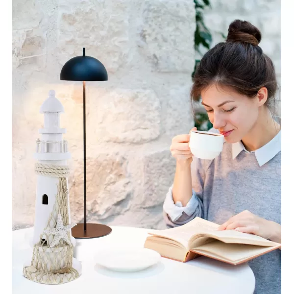 CoTa Global Puzzled White Lighthouse Decor  Handmade and Crafted Wooden Lighthouse Decoration with Starfish Beach Style Tabletop Centerpiece Home Decor  14 Inches