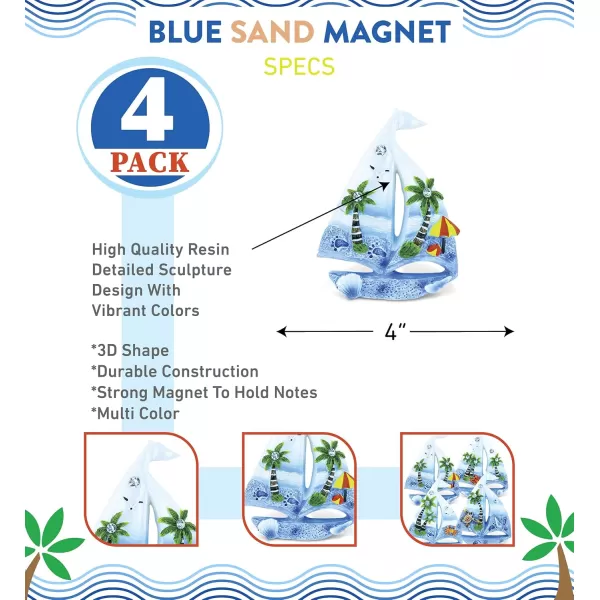 CoTa Global Sailing Boat Refrigerator Blue Sand Magnets Set of 4  Assorted Resin Sailboat Design Fun ampamp Cute Beach Diamond Magnet For Kitchen Fridge Locker Home Decor ampamp Office Decor Novelty  4 Pack