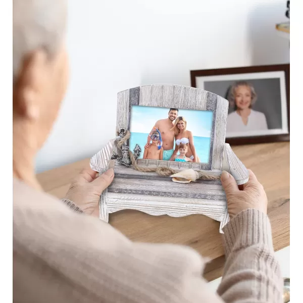 CoTa Global Silver Sea Chair 5x35 Beach Frame  Distressed Wood Beach Chair Picture Frame Handmade Picture Frame for Tabletop  7 Inch Color May Vary