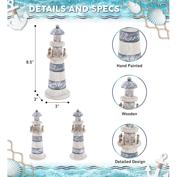 CoTa Global Silver Sea Lighthouse  Handmade Distressed Wooden Lighthouse Decoration Decorative Beach Style Tabletop Centerpiece Nautical Themed Home Decor  Small 85 Inch Color May Vary