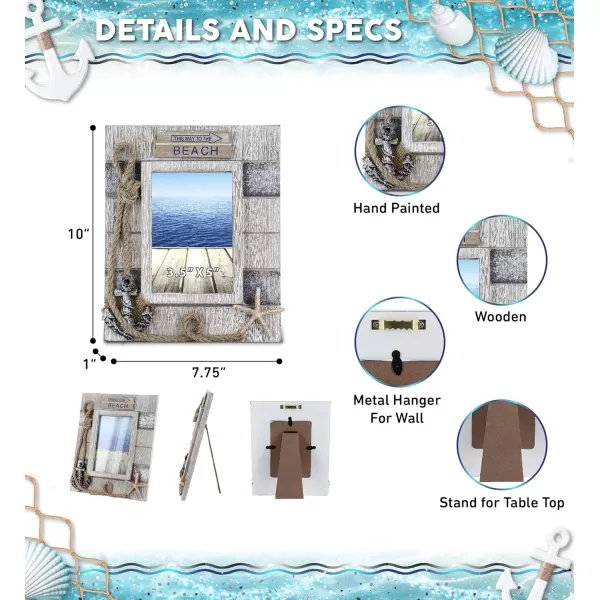 CoTa Global Silver Sea Nautical Photo Frame 35x5  Handcrafted Wooden Nautical Photo Frame for Table Display or Hanging Beach Themed Home Decor Decorative Coastal Ornament