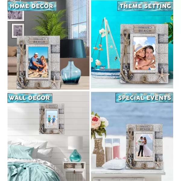 CoTa Global Silver Sea Nautical Photo Frame 35x5  Handcrafted Wooden Nautical Photo Frame for Table Display or Hanging Beach Themed Home Decor Decorative Coastal Ornament