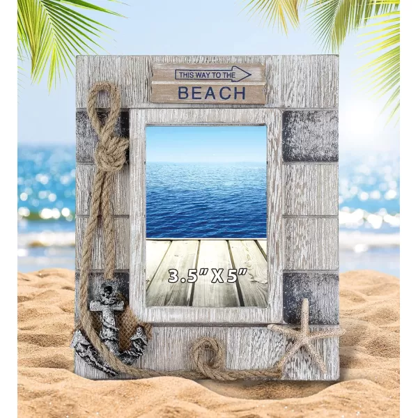 CoTa Global Silver Sea Nautical Photo Frame 35x5  Handcrafted Wooden Nautical Photo Frame for Table Display or Hanging Beach Themed Home Decor Decorative Coastal Ornament