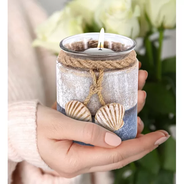 CoTa Global Silver Sea Sea Shell Candle Holder  Nautical Table Top Centerpiece Coastal Decor for Home Beach House Rustic Decorative Candle with Sea Shells Figure and Ropes  Handmade Color May Vary