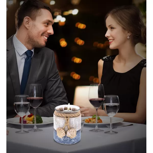 CoTa Global Silver Sea Sea Shell Candle Holder  Nautical Table Top Centerpiece Coastal Decor for Home Beach House Rustic Decorative Candle with Sea Shells Figure and Ropes  Handmade Color May Vary