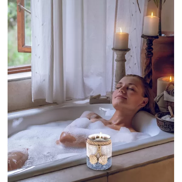 CoTa Global Silver Sea Sea Shell Candle Holder  Nautical Table Top Centerpiece Coastal Decor for Home Beach House Rustic Decorative Candle with Sea Shells Figure and Ropes  Handmade Color May Vary