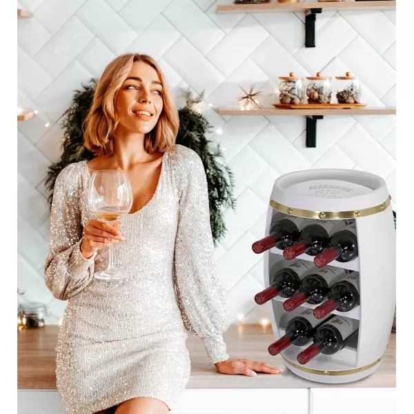 CoTa Global White and Gold Alexander Wine Rack  Freestanding Wooden Wine Holder for 8 Wine Bottles Decorative Bottle Rack Floor Stand Rustic Countertop Wine Storage Shelf Organizer for Wine BarWhiteGold
