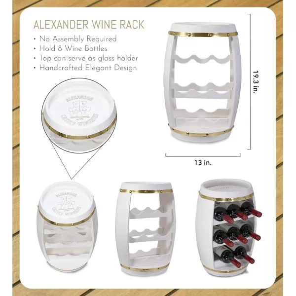 CoTa Global White and Gold Alexander Wine Rack  Freestanding Wooden Wine Holder for 8 Wine Bottles Decorative Bottle Rack Floor Stand Rustic Countertop Wine Storage Shelf Organizer for Wine BarWhiteGold