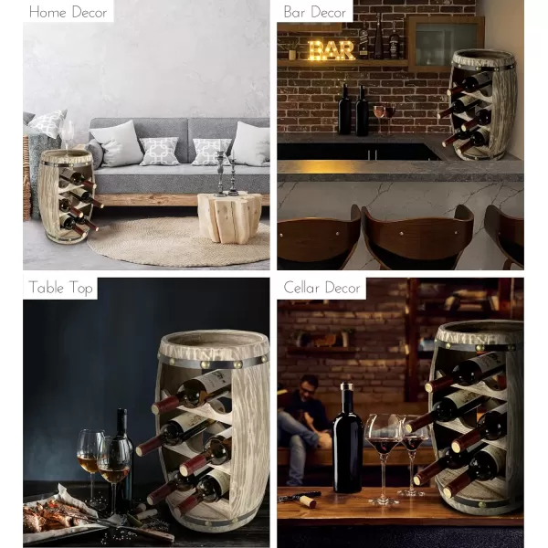 CoTa Global White and Gold Alexander Wine Rack  Freestanding Wooden Wine Holder for 8 Wine Bottles Decorative Bottle Rack Floor Stand Rustic Countertop Wine Storage Shelf Organizer for Wine BarModern Rustic