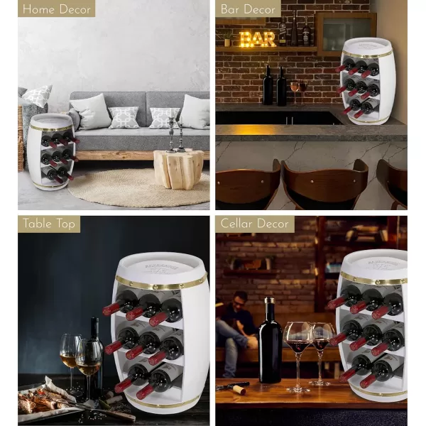 CoTa Global White and Gold Alexander Wine Rack  Freestanding Wooden Wine Holder for 8 Wine Bottles Decorative Bottle Rack Floor Stand Rustic Countertop Wine Storage Shelf Organizer for Wine BarWhiteGold