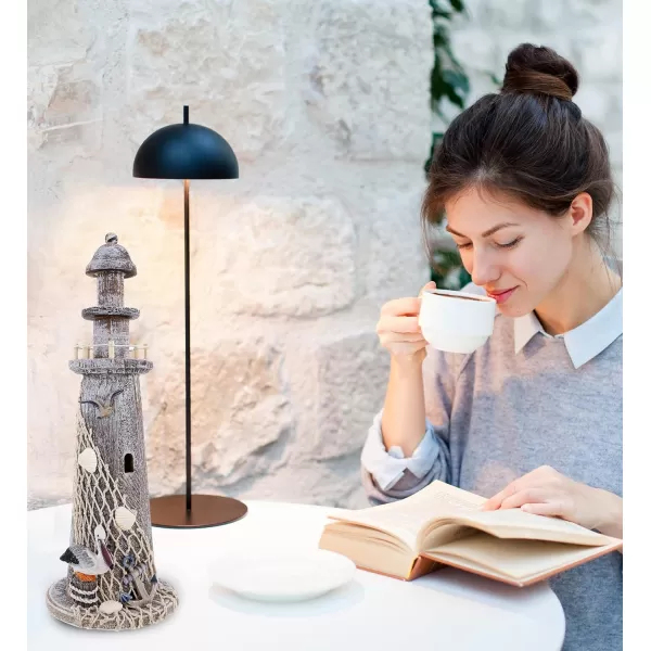 Puzzled COTA Global Brown Wooden Lighthouse Decor  Handmade and Crafted Wooden Lighthouse Decoration with Pelican and Fishing Net Tabletop Home Decor  1575 Inches