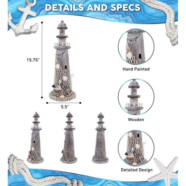 Puzzled COTA Global Brown Wooden Lighthouse Decor  Handmade and Crafted Wooden Lighthouse Decoration with Pelican and Fishing Net Tabletop Home Decor  1575 Inches