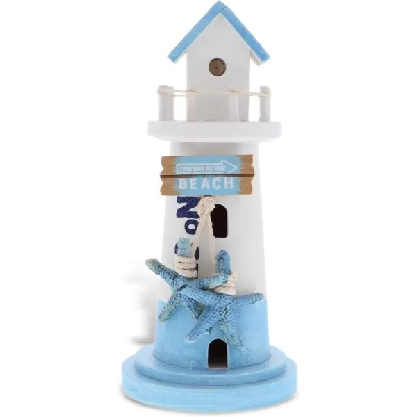 CoTa Global Blue Mist Lighthouse Decor  Handmade and Crafted Wooden Lighthouse Decoration with Ocean Blue Starfish Decorative Beach Style Tabletop Centerpiece  85 Inch