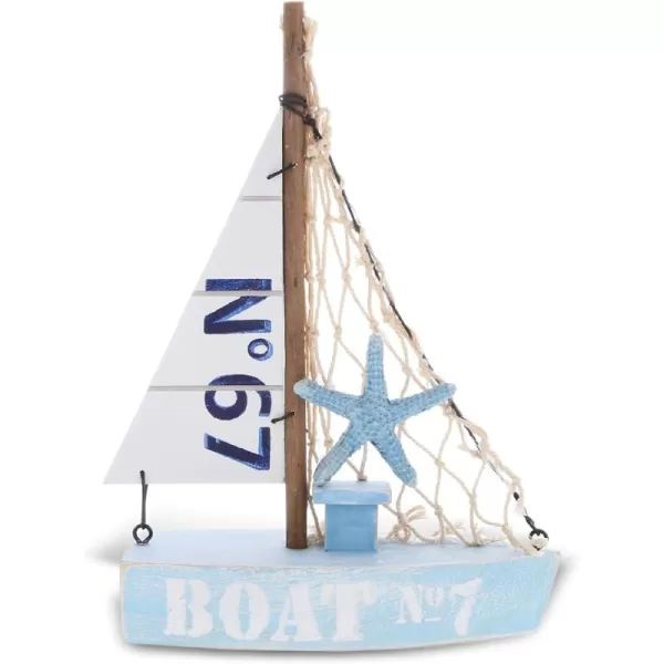 CoTa Global Blue Mist Sailboat Decor  Handmade Wooden Boat Decor Cute Beach Style Model Sail Boat Decorations Nautical Themed Table Top Decor Living Room Centerpiece  8 Inch