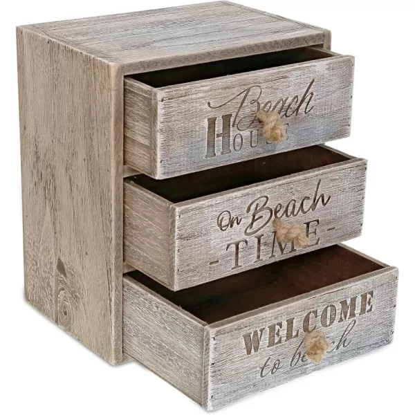 CoTa Global Driftwood Wooden Lighthouse Decor  Handcrafted Nautical Decor Lighthouse with Text Ocean Decor Wood Sculpture Table Top Centerpiece Beach Decorations for Home and Bathroom  108 InchesThree Drawers