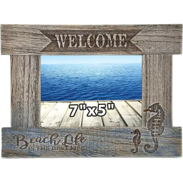 CoTa Global Driftwood Wooden Lighthouse Decor  Handcrafted Nautical Decor Lighthouse with Text Ocean Decor Wood Sculpture Table Top Centerpiece Beach Decorations for Home and Bathroom  108 InchesSea Horse Frame