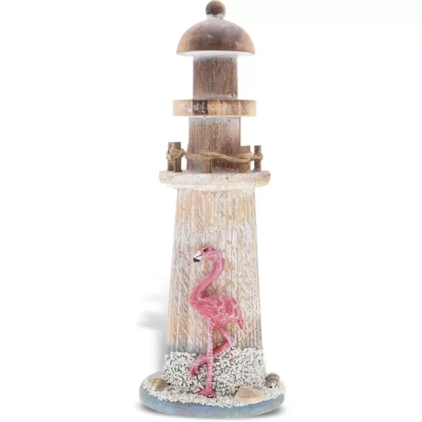 CoTa Global Flamingo Beach Lighthouse Decor  Handmade and Crafted Wooden Lighthouse Decoration with Sea Shells Decorative Beach Style Tabletop Centerpiece Nautical Themed Home Decor  85 Inch