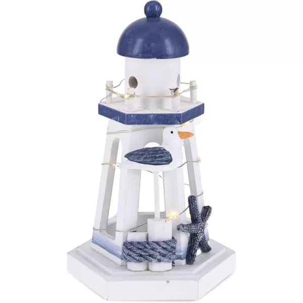 CoTa Global Ocean Blue Nautical Wooden Lantern Lighthouse With LED Lights  Table Top Centerpiece Coastal Decor For Home Beach House Rustic Decorative Lamp with Boat Anchor  Handmade Color May Vary
