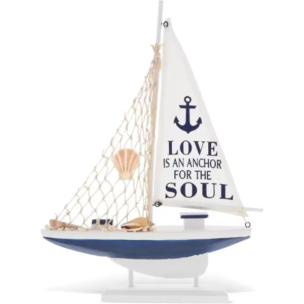 CoTa Global Ocean Blue Sailboat Decor  Handmade Wooden Boat Decor Cute Beach Style Model Sail Boat Decorations Nautical Themed Table Top Decor Living Room Centerpiece  14 Inch