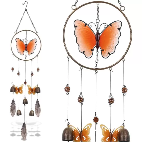 CoTa Global Orange Butterfly Hanging Metal Wind Spinner Wind Chime  Relaxing Harmonic Indoor or Outdoor Wind Spinner for Yard Garden Porch Patio Beautiful Unique Art Ornament Mobile  37 Inch