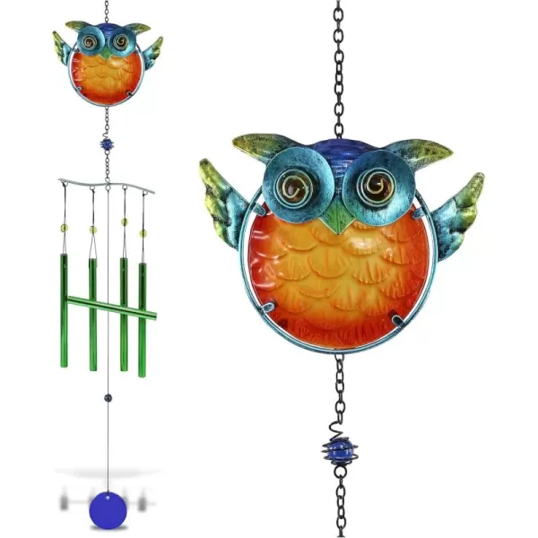 CoTa Global Owl Wind Chime  Handmade Glass and Metal Chime  Bird Wild Life Hanging Decor  Colorful Home Decor Gift Indoor and Outdoor Hanging Decoration for Porch Patio and Garden  36 Inches
