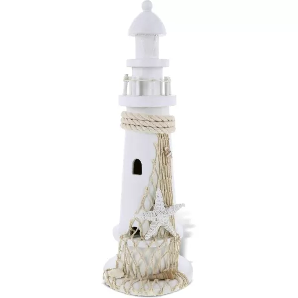 CoTa Global Puzzled White Lighthouse Decor  Handmade and Crafted Wooden Lighthouse Decoration with Starfish Beach Style Tabletop Centerpiece Home Decor  14 Inches