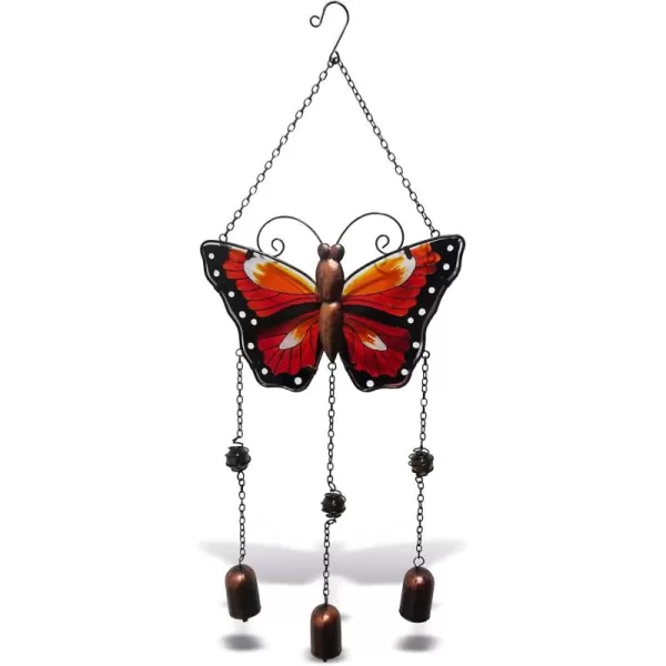 CoTa Global Red Butterfly Wind Chime  Handmade Glass ampamp Metal Chime  Wild Life Hanging Decor  Colorful Home Decor Gift Indoor ampamp Outdoor Hanging Decoration for Porch Patio ampamp Garden  254 Inches