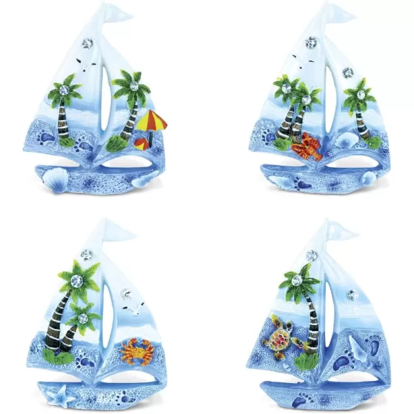 CoTa Global Sailing Boat Refrigerator Blue Sand Magnets Set of 4  Assorted Resin Sailboat Design Fun ampamp Cute Beach Diamond Magnet For Kitchen Fridge Locker Home Decor ampamp Office Decor Novelty  4 Pack