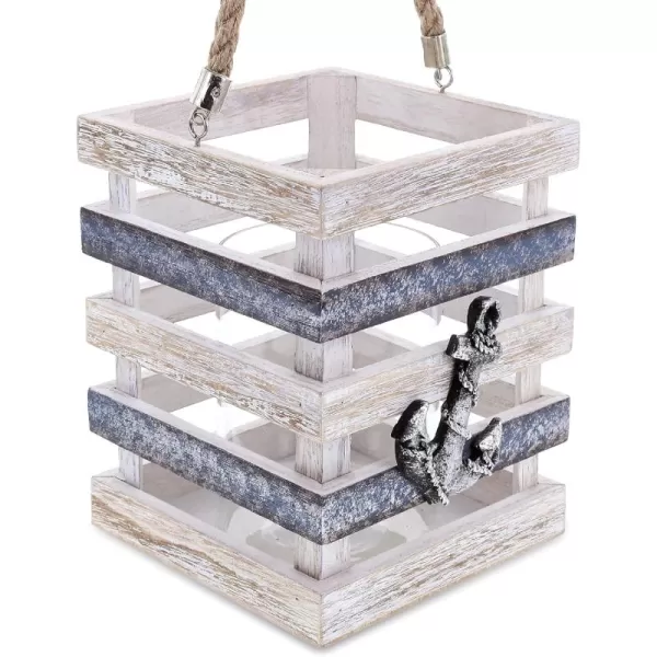 CoTa Global Silver Sea Nautical Hanging Wooden Tealight Candle Holder  Table Top Centerpiece Coastal Decor for Home Beach House Rustic Decorative Lantern with Boat Anchor  Handmade Color May Vary