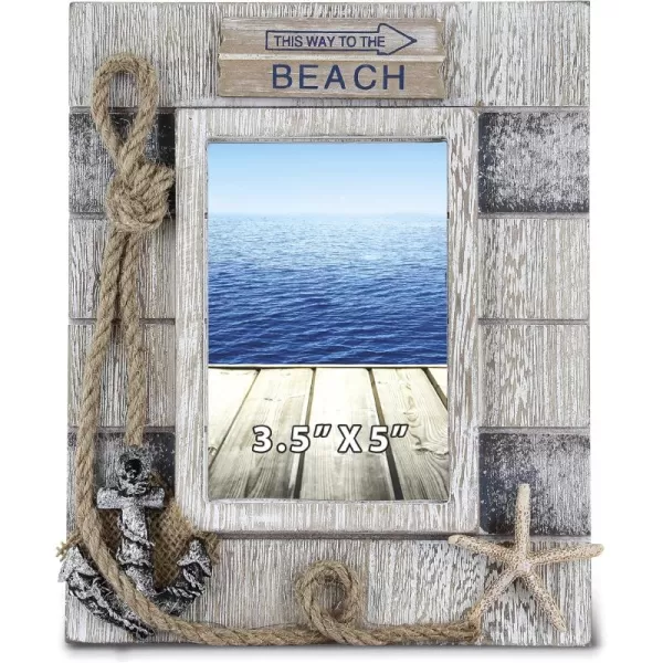 CoTa Global Silver Sea Nautical Photo Frame 35x5  Handcrafted Wooden Nautical Photo Frame for Table Display or Hanging Beach Themed Home Decor Decorative Coastal Ornament