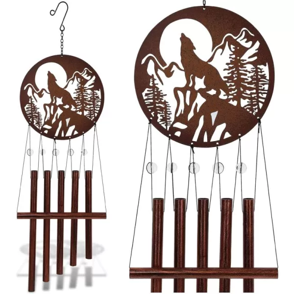 CoTa Global Wolf Wind Chime  Handmade Glass and Metal Chime  Wolf Wild Life Hanging Decor  Colorful Home Decor Gift Indoor and Outdoor Hanging Decoration for Porch Patio and Garden  27 Inches