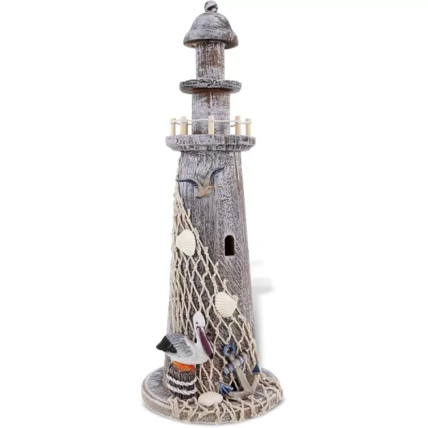 Puzzled COTA Global Brown Wooden Lighthouse Decor  Handmade and Crafted Wooden Lighthouse Decoration with Pelican and Fishing Net Tabletop Home Decor  1575 Inches