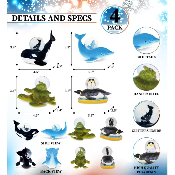CoTa Global Killer Whale Dolphin Turtle Penguin Snow Globe Set of 4  Animal Water Globe Figurines Collectible Novelty Ornament for Home Decor Gift for Birthdays Christmas Valentine  45mm