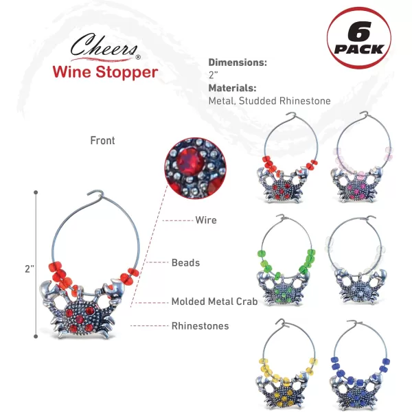 Puzzled Metal Crab Wine Charms Set of 6