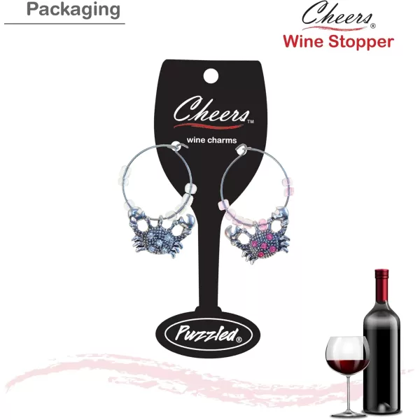 Puzzled Metal Crab Wine Charms Set of 6