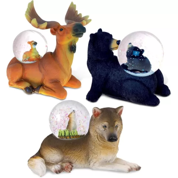 CoTa Global Moose Black Bear Wolf Snow Globe Set of 3  Wild Animal Water Globe Figurines Collectible Novelty Ornament for Home Decor Gift for Birthdays Christmas and Valentine  45mm