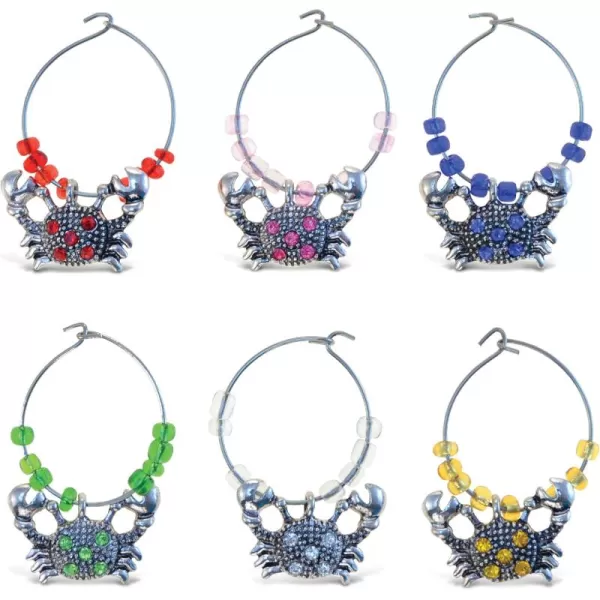 Puzzled Metal Crab Wine Charms Set of 6