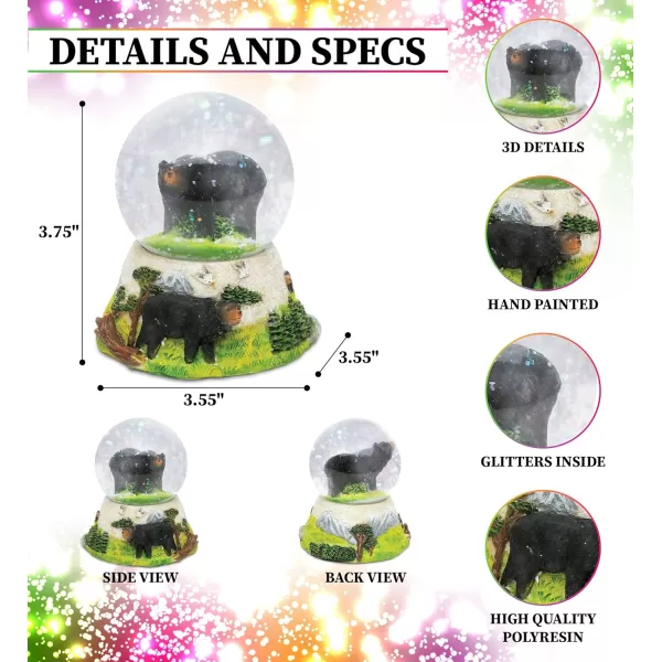 COTA Global Black Bear Stone Snow Globe  Sparkly Water Globe Figurine with Sparkling Glitter Collectible Novelty Ornament for Home Decor for Birthdays Christmas and Valentines Day