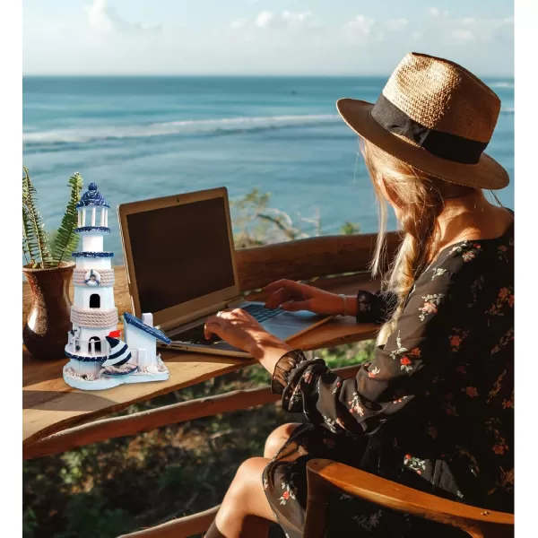 COTA Global Ocean Blue Lighthouse Decor  Handmade and Crafted Wooden Lighthouse Decoration with Sailboat Figure Nautical Themed Home Decor  135 Inch