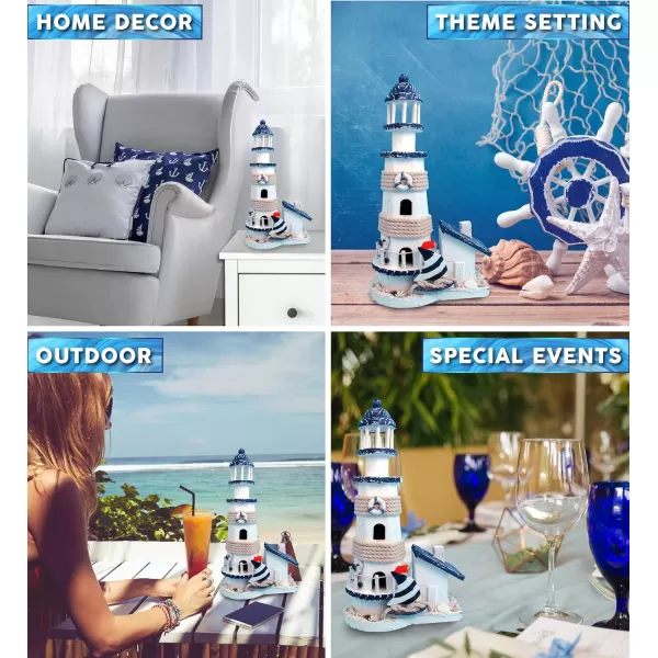 COTA Global Ocean Blue Lighthouse Decor  Handmade and Crafted Wooden Lighthouse Decoration with Sailboat Figure Nautical Themed Home Decor  135 Inch