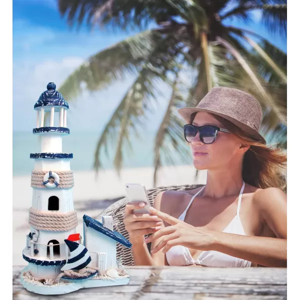 COTA Global Ocean Blue Lighthouse Decor  Handmade and Crafted Wooden Lighthouse Decoration with Sailboat Figure Nautical Themed Home Decor  135 Inch
