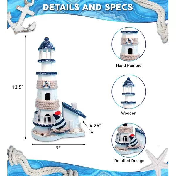 COTA Global Ocean Blue Lighthouse Decor  Handmade and Crafted Wooden Lighthouse Decoration with Sailboat Figure Nautical Themed Home Decor  135 Inch