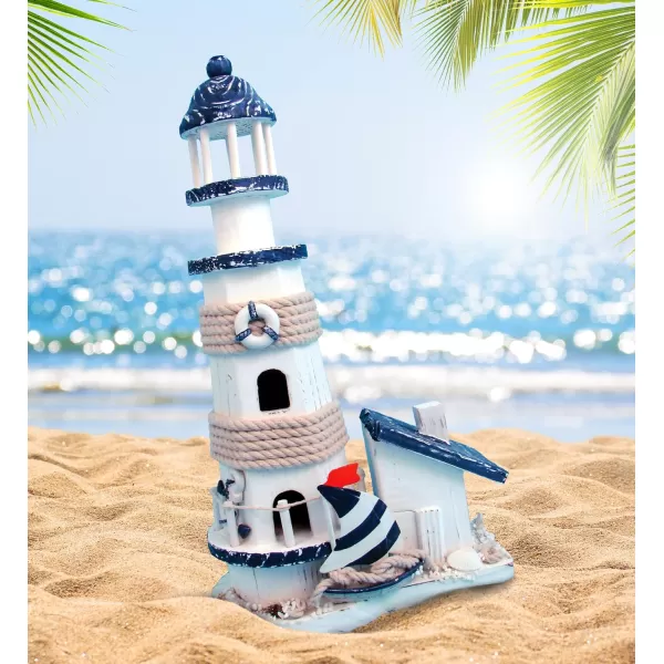 COTA Global Ocean Blue Lighthouse Decor  Handmade and Crafted Wooden Lighthouse Decoration with Sailboat Figure Nautical Themed Home Decor  135 Inch