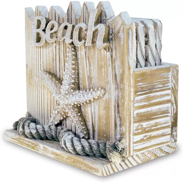 CoTa Global Baja Beach Starfish Nautical Wooden Coaster Set  Rustic Square Coaster Set with Holder Cute Beach Theme Drink Coasters Set for Spill and Scratch Free Tabletop  6 Coasters and Holder Set