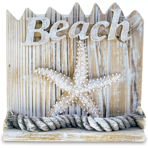 CoTa Global Baja Beach Starfish Nautical Wooden Coaster Set  Rustic Square Coaster Set with Holder Cute Beach Theme Drink Coasters Set for Spill and Scratch Free Tabletop  6 Coasters and Holder Set