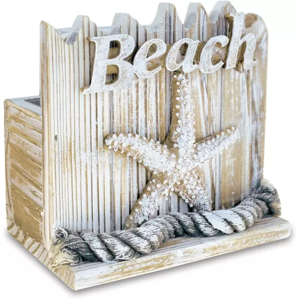 CoTa Global Baja Beach Starfish Nautical Wooden Coaster Set  Rustic Square Coaster Set with Holder Cute Beach Theme Drink Coasters Set for Spill and Scratch Free Tabletop  6 Coasters and Holder Set