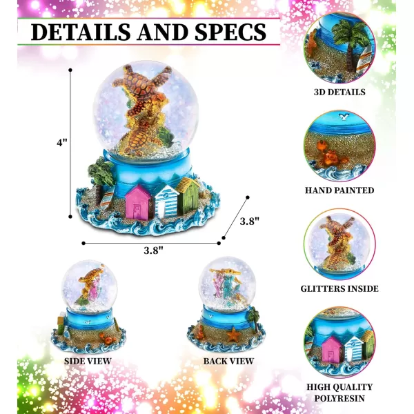 CoTa Global Cool Summer Sea Turtle Snow Globe  Water Globe Figurine with Sparkling Glitter Collectible Novelty Ornament for Home Decor for Birthdays Holiday and Valentines  65mm
