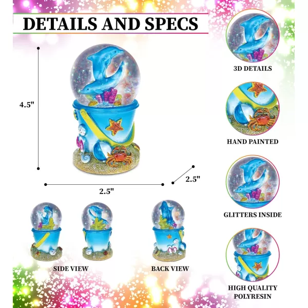 CoTa Global Dolphin Sand Bucket Snow Globe  Water Globe Figurine with Sparkling Glitter Collectible Novelty Ornament for Home Decor for Birthdays Christmas and Valentines  65mm