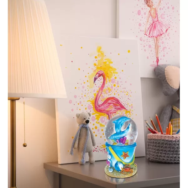 CoTa Global Dolphin Sand Bucket Snow Globe  Water Globe Figurine with Sparkling Glitter Collectible Novelty Ornament for Home Decor for Birthdays Christmas and Valentines  65mm