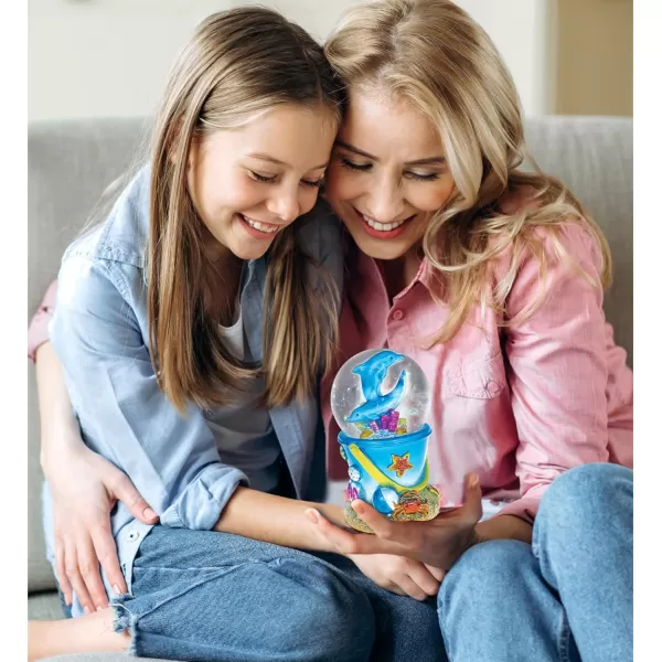 CoTa Global Dolphin Sand Bucket Snow Globe  Water Globe Figurine with Sparkling Glitter Collectible Novelty Ornament for Home Decor for Birthdays Christmas and Valentines  65mm